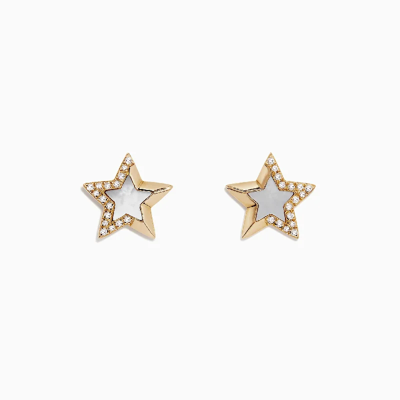 Premium Diamond Jewelry At Once-In-A-Lifetime Discounts Novelty 14K Gold Mother of Pearl and Diamond Star Earrings, 0.11 TCW