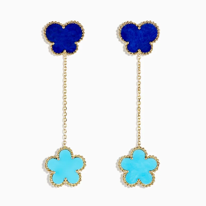 Discover Unique Jewelry With Special Limited-Time Offers Novelty 14K Gold Turquoise & Lapis Floral Butterfly Earrings