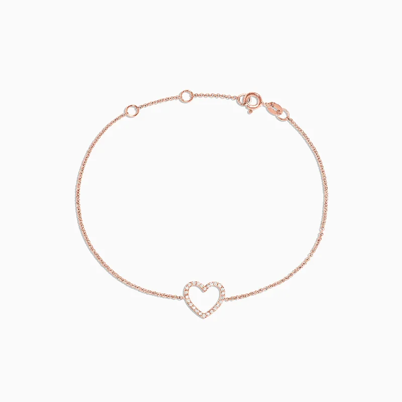 Accessorize For Less – Luxury Jewelry At Affordable Prices Novelty 14K Rose Gold Diamond Heart Bracelet, 0.10 TCW