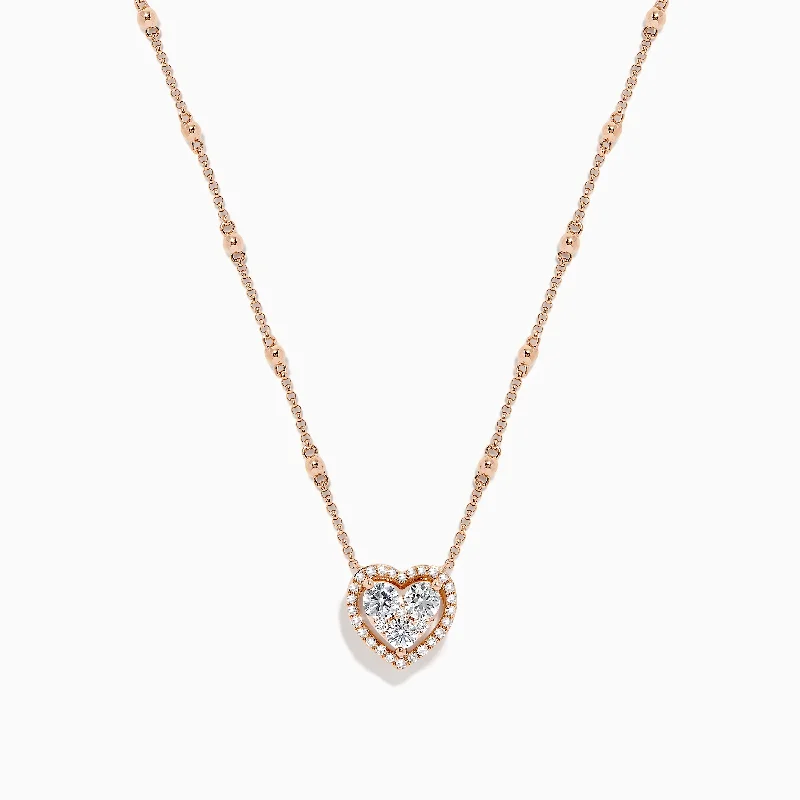 Trendy Minimalist Jewelry For Everyday Wear Novelty 14K Rose Gold Diamond Heart Necklace, 0.64 TCW