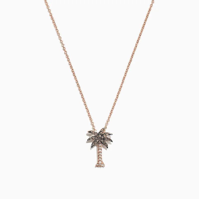 Dainty Floral Jewelry For Feminine Elegance Novelty 14K Rose Gold Diamond Palm Tree Pendant, 0.10 TCW