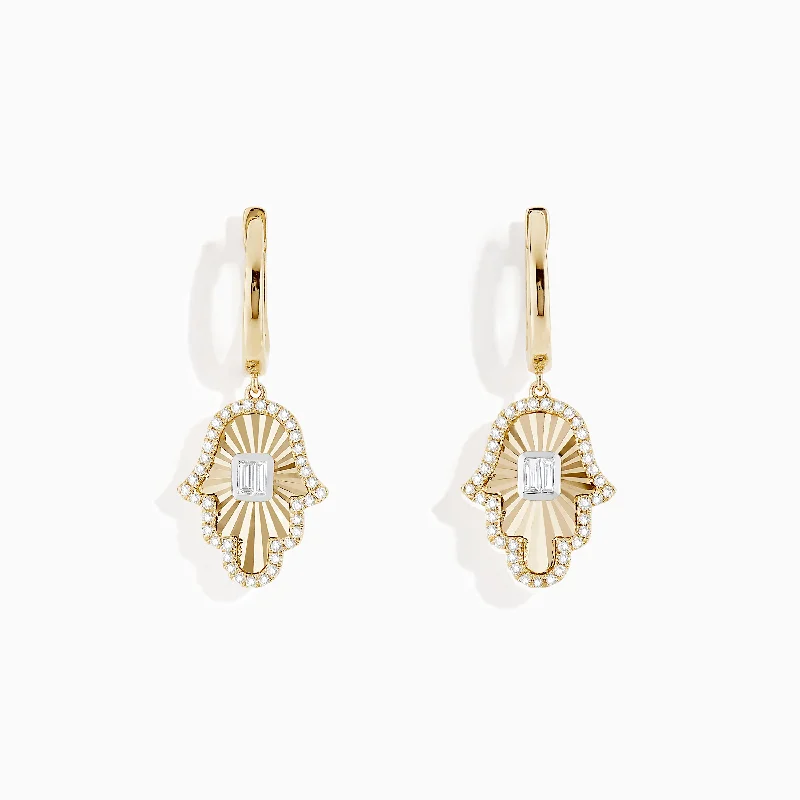 Exclusive Online Discounts On Stylish Jewelry Novelty 14K Two Tone Gold Diamond Hamsa Earrings