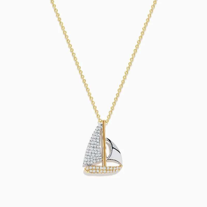 Special Offers On Handcrafted And Designer Jewelry Novelty 14K Two Tone Gold Diamond Sailboat Pendant, 0.27 TCW