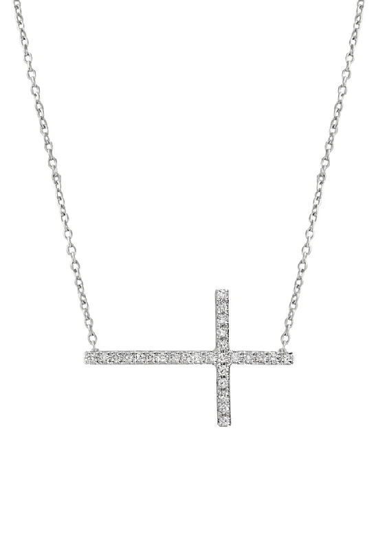 Trending Jewelry Now Available At Exclusive Prices Novelty 14K White Gold Diamond Cross Necklace, .09 TCW