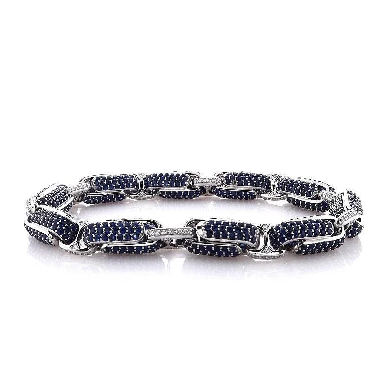 Unique Jewelry For Less – Shop The Sale Now Estate 14k White Gold Link Style Sapphire Gemstone Bracelet With Diamonds on Bars