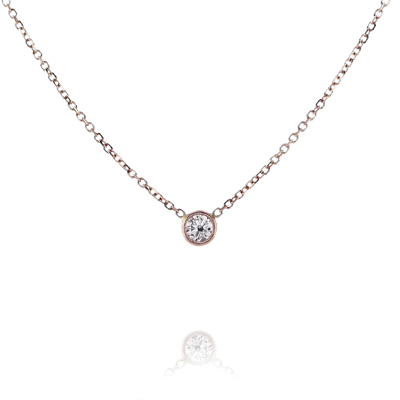 Flash Sale On Exquisite Jewelry – Don't Miss Out Estate 14 Karat Rose Gold Solitaire Stationary Diamond  Pendant Necklace