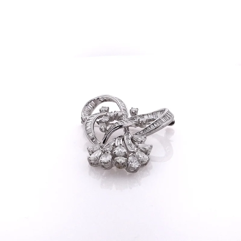 Special Deals On Handcrafted And Designer Jewelry Estate 14 Karat White Gold Swirl Bow Design Diamond Pin