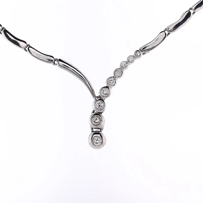 Exclusive Gemstone Jewelry At Special Prices Estate 14 Karat White Gold "Y" Design Diamond Necklace