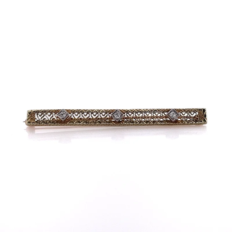 Huge Savings On Premium Jewelry Styles Estate 14 Karat Yellow Gold Diamond Bar Pin