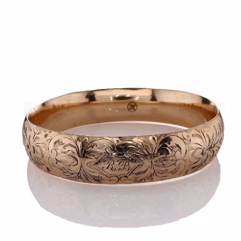 Timeless Elegance, Temporary Discounts – Act Fast Estate 14k Yellow Gold Engraved Paisley Design Hinged Bangle Bracelet