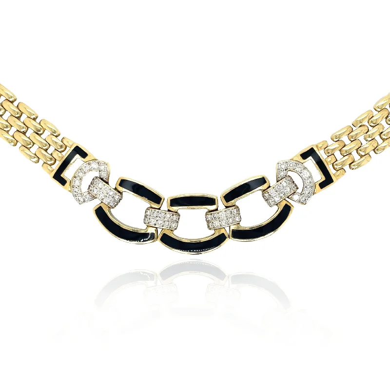 Handcrafted Jewelry Sale – Unique Designs At Low Prices Estate 14k Yellow Gold Panther Link Necklace with Diamonds and Black Onyx