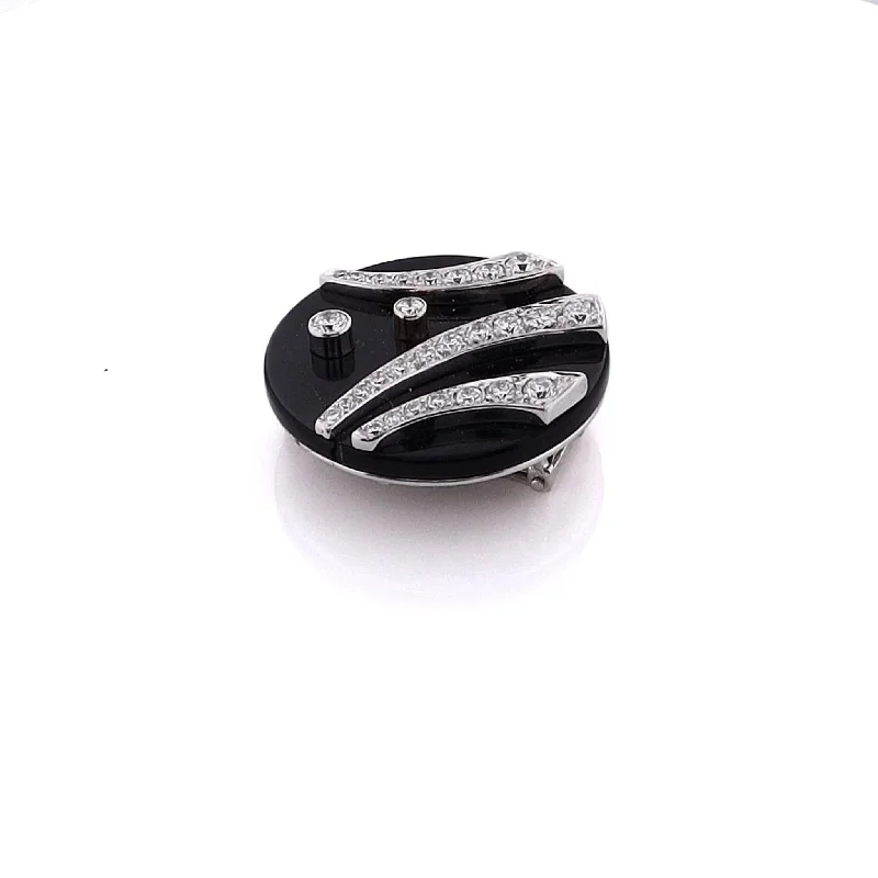 Buy More, Save More On Stunning Jewelry Designs Estate 18 Karat White Gold Onyx and Diamond Round Pin or Pendant