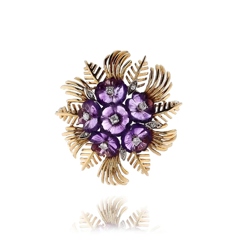 Exclusive Gemstone Jewelry Markdowns – Shop Now Estate 18 Karat Yellow Gold Amethyst and Diamond Brooch