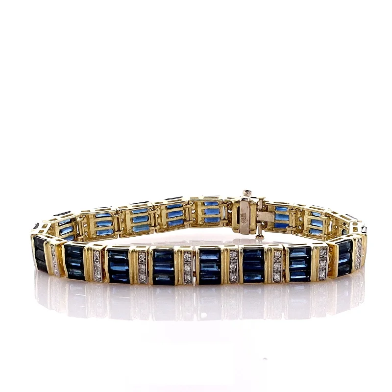 Shop Handcrafted Jewelry At Special Promotional Rates Estate 18 Karat Yellow Gold Diamond and Sapphire Bracelet