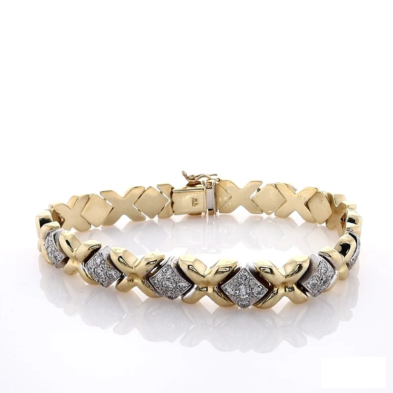 Exclusive Jewelry Markdowns – Limited-Time Offer Estate 18 Karat Yellow Gold XO Pattern Diamond Bracelet