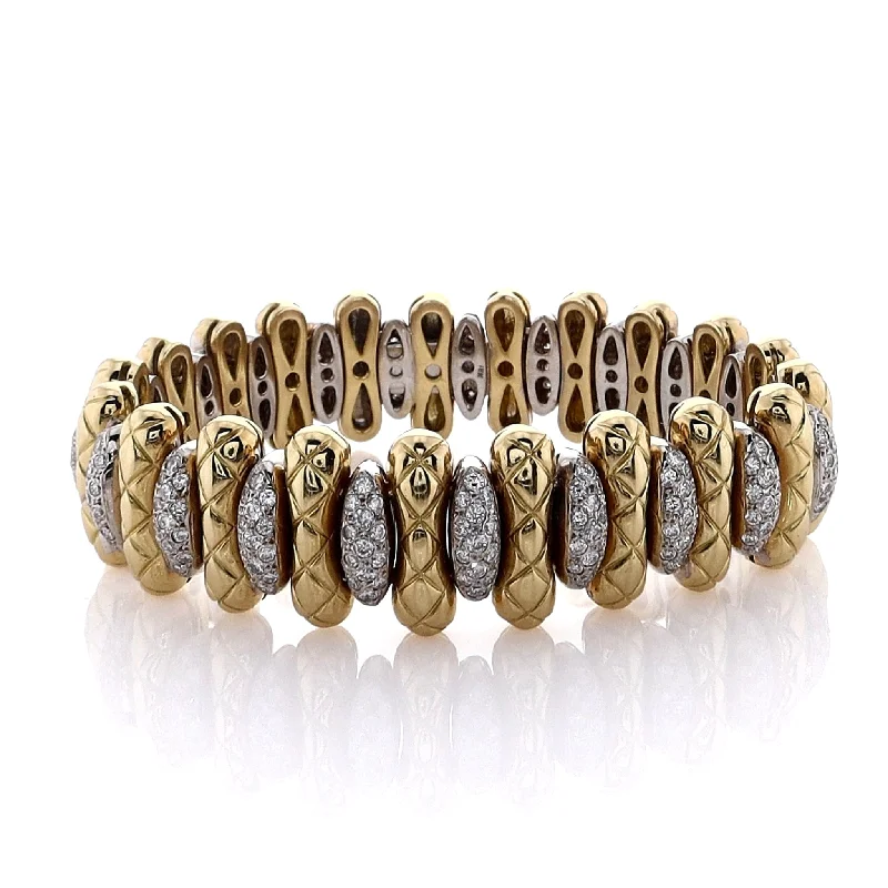 Limited-Time Jewelry Sale – Don't Miss These Deals Estate 18k Two-Tone 17mm Gold Quilted Bar Alternating Oval Diamond Bracelet