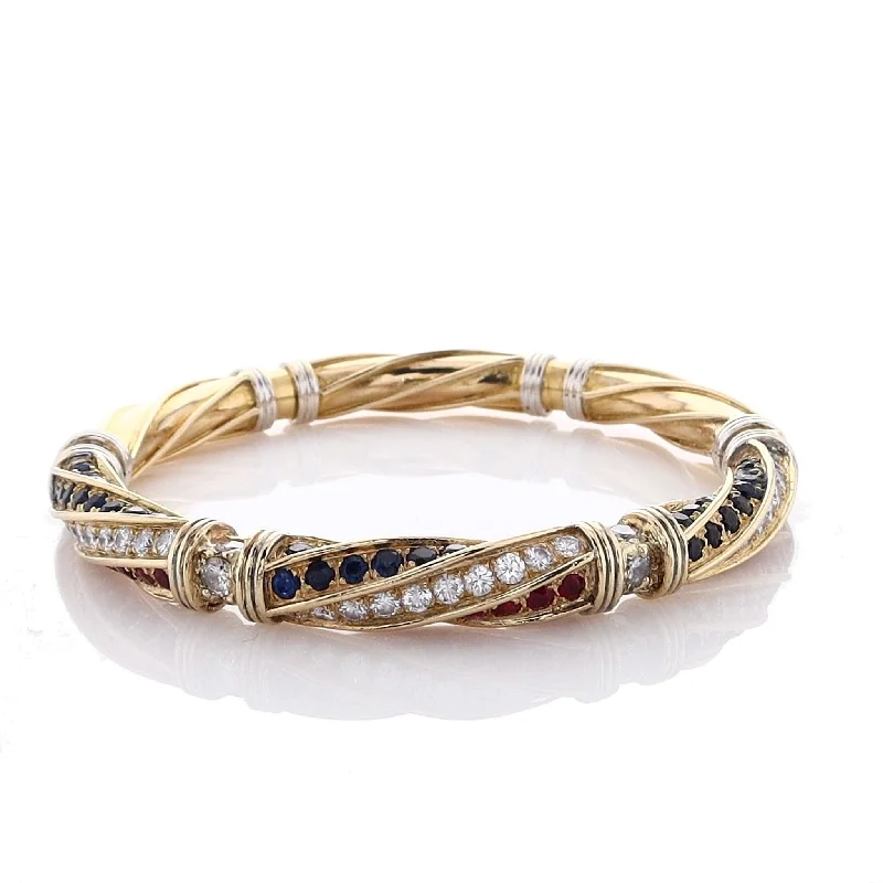 Flash Sale On Exquisite Jewelry – Don't Miss Out Estate 18k Two Tone Sapphires Rubies and Diamonds Bangle Bracelet