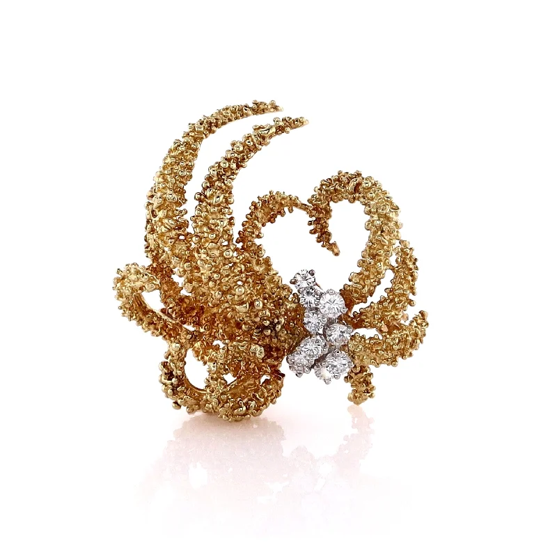 Breathtaking Jewelry, Breathtaking Prices Estate 18k Two Tone Tentacles Design Diamond Brooch