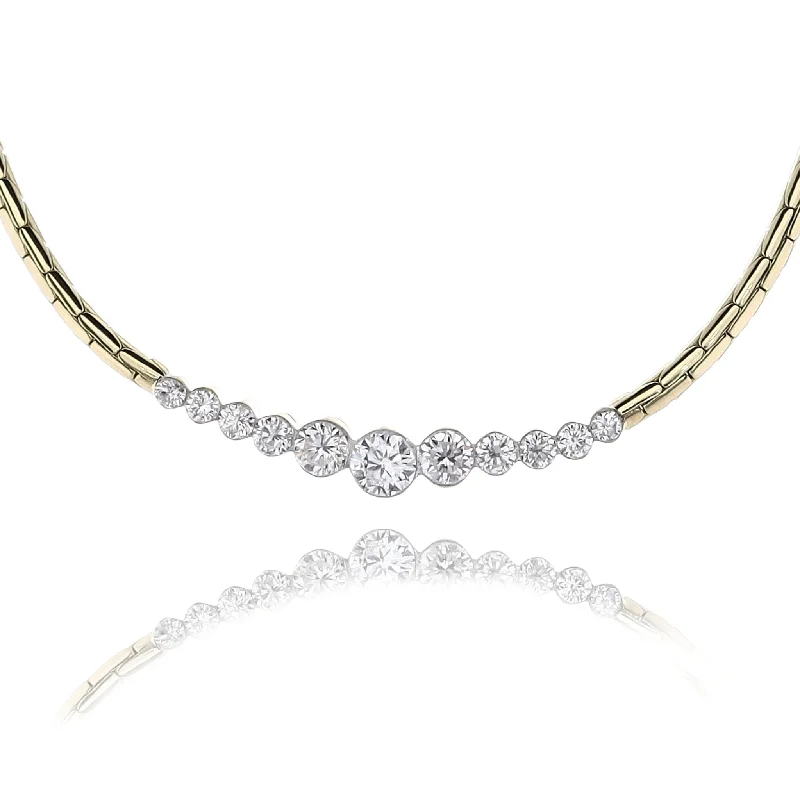 Get The Sparkle You Love At Prices You Adore Estate 18ky Necklace 3mm Domed Omega 17.5" Diamond Necklace