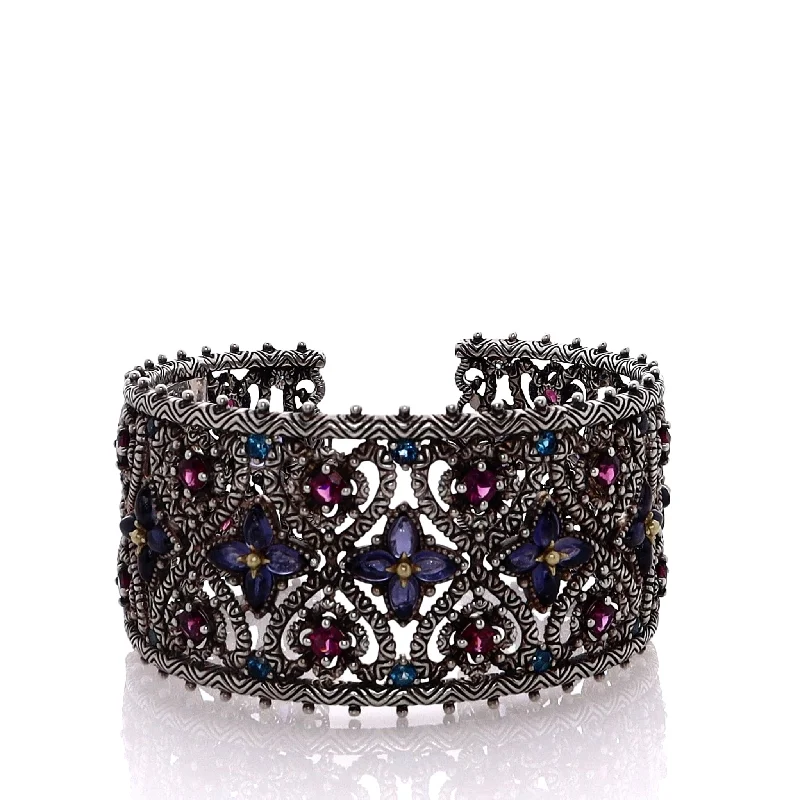 Premium Diamond Jewelry For Unforgettable Moments Estate Bixby Two Tone Iolite, Garnet and Topaz Cuff Bracelet