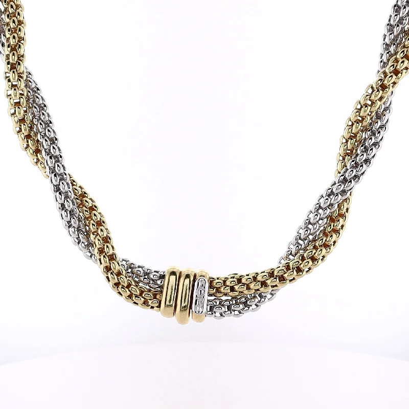 Flash Sale On Stunning Jewelry – Don't Miss Out Estate FOPE 18 Karat Two Tone 17" Interlocking Popcorn Chain Necklace