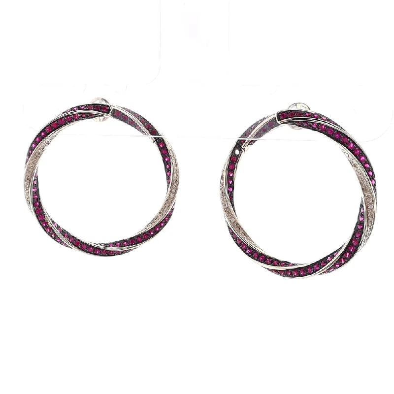 Personalized Jewelry At Special Discount Rates Estate Giorgio Armani 18k White Gold Diamond and Ruby Twisted Circle Earrings