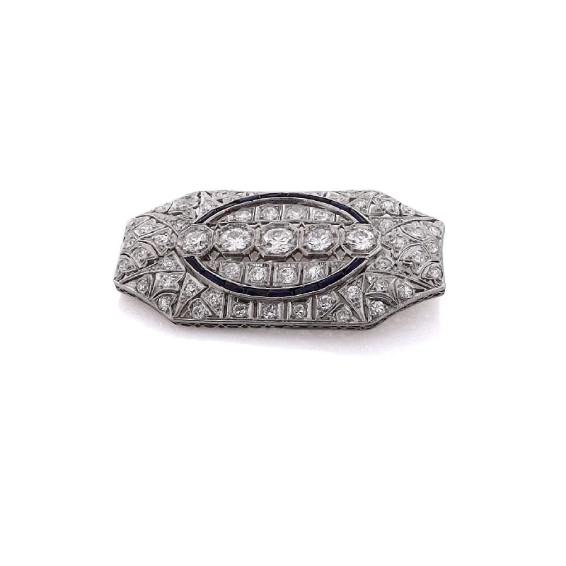 Elegant Jewelry Pieces At Unbelievable Prices Estate Platinum 8 Sided Synthetic Sapphire and Diamond Pin