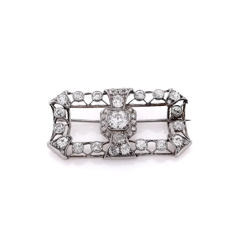 Limited Stock On Premium Jewelry At Low Prices Estate Platinum and 18k White Gold Rectangle Diamond Pin