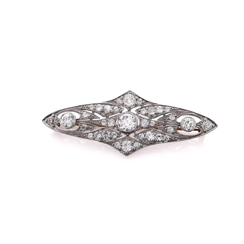 Limited-Time Offer On Premium Jewelry Collections Estate Two-Tone Fan Shaped Milgrain Edge Diamond Brooch Pin