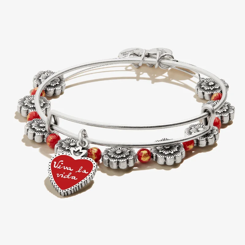 Limited-Stock Jewelry Sale – Shop Before It's Gone Frida Kahlo 'Viva la Vida' Sacred Heart Charm Bangle, Set of 2