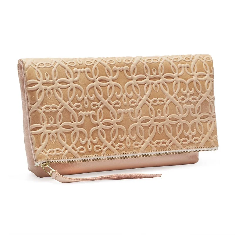 Shop Modern Jewelry Collections With Exclusive Discounts Gabriel Leather Fold Over Clutch, Blush