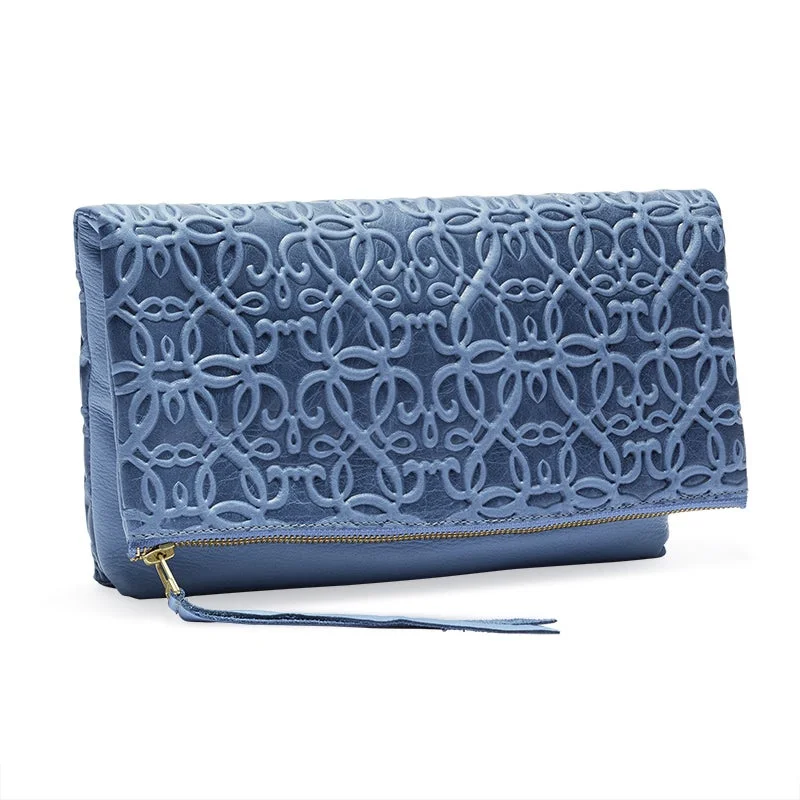 Trendy Minimalist Jewelry For Everyday Wear Gabriel Leather Fold Over Clutch, Tidal Blue