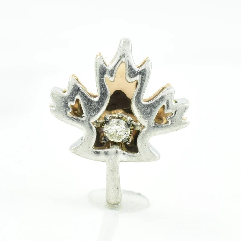 Gold & Sterling Silver Diamond Maple Leaf Pendant | 0.03ct |