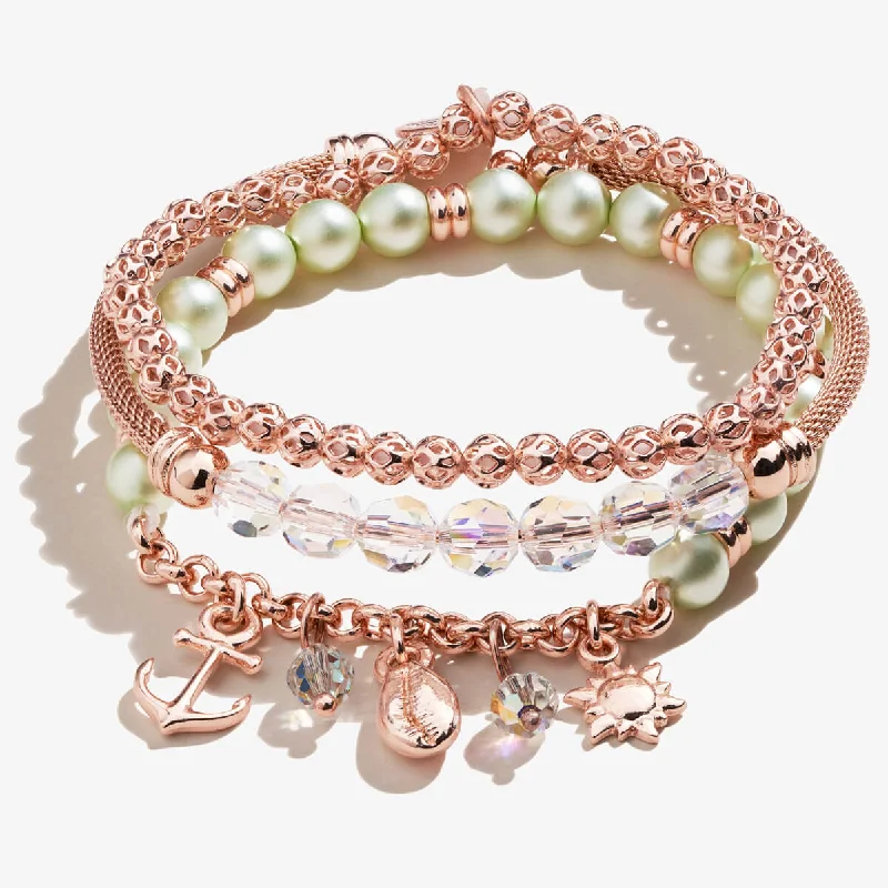 Sparkle For Less – Shop Our Limited-Time Jewelry Deals Green Pearl + Sea Charm Bracelets, Set of 3