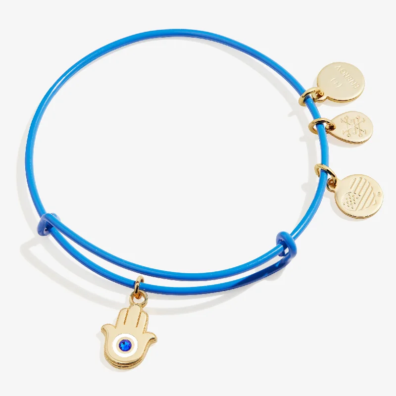 Eco-Friendly Sustainable Jewelry For Conscious Buyers Hamsa Charm Bangle Bracelet, Sky Blue