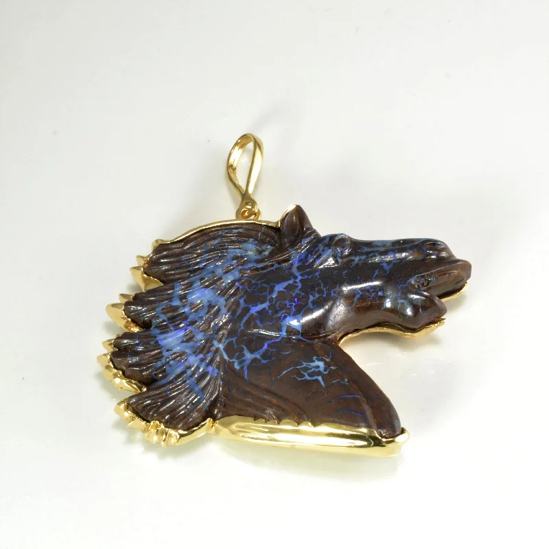 Horse Design Boulder Opal Pendant