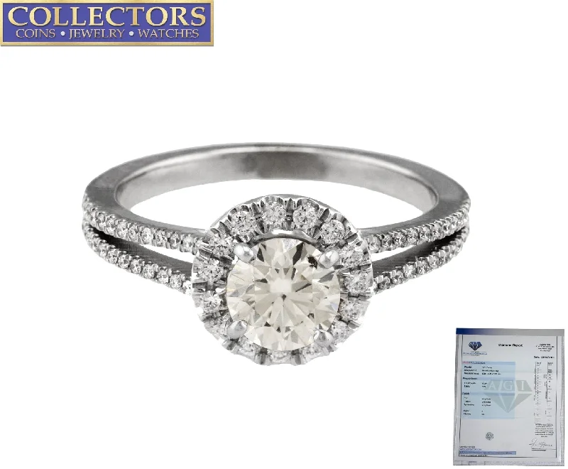 Get Your Favorite Jewelry At The Best Price Ladies 14K White Gold 1.02 CT H SI1 Round Brilliant Diamond Halo Engagement Ring