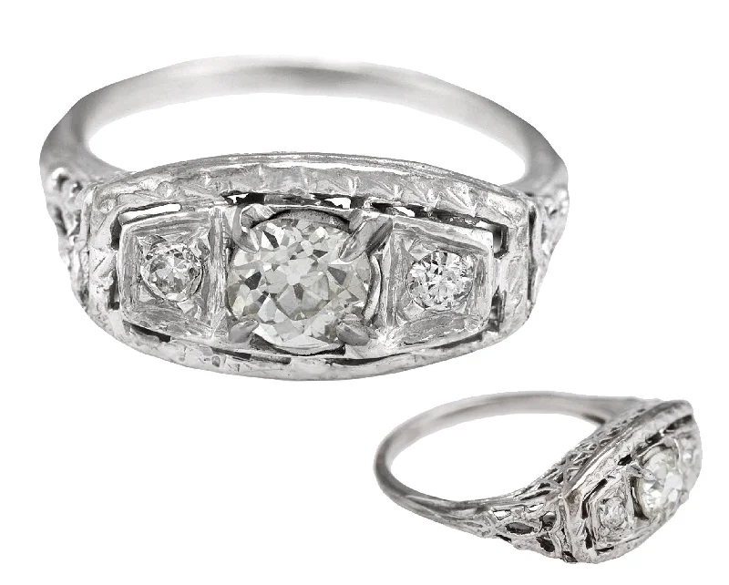 Shine Without Limits – Jewelry Sale Happening Now Ladies Antique Art Deco 14K White Gold 0.60ctw Old Mine Diamond Filigree Ring