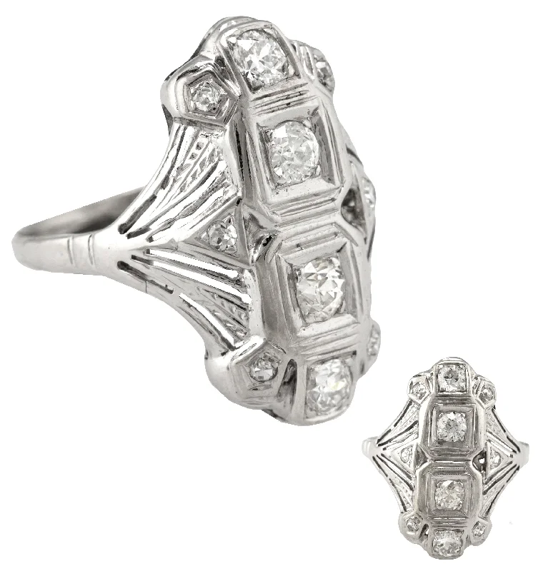 Trending Jewelry Now At Unbeatable Prices Ladies Antique Art Deco 14K White Gold 0.72ctw Diamond Cocktail Ring