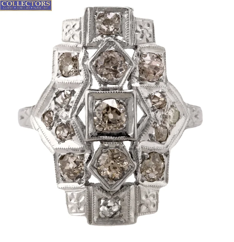 Elegant Jewelry, Affordable Luxury – Shop Now Ladies Antique Art Deco 14K White Gold 0.78ctw Diamond Filigree Cocktail Ring