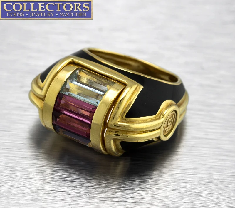 Holiday Jewelry Sale – Perfect Gifts At The Best Prices Ladies Unique La Nouvelle Bague 18K Yellow Gold Gemstone Enamel Cocktail Ring