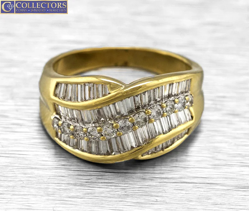 Shop Modern Jewelry Collections With Exclusive Discounts Ladies Vintage Estate 18K Yellow Gold 2.18ctw Baguette Cut Diamond Cluster Ring