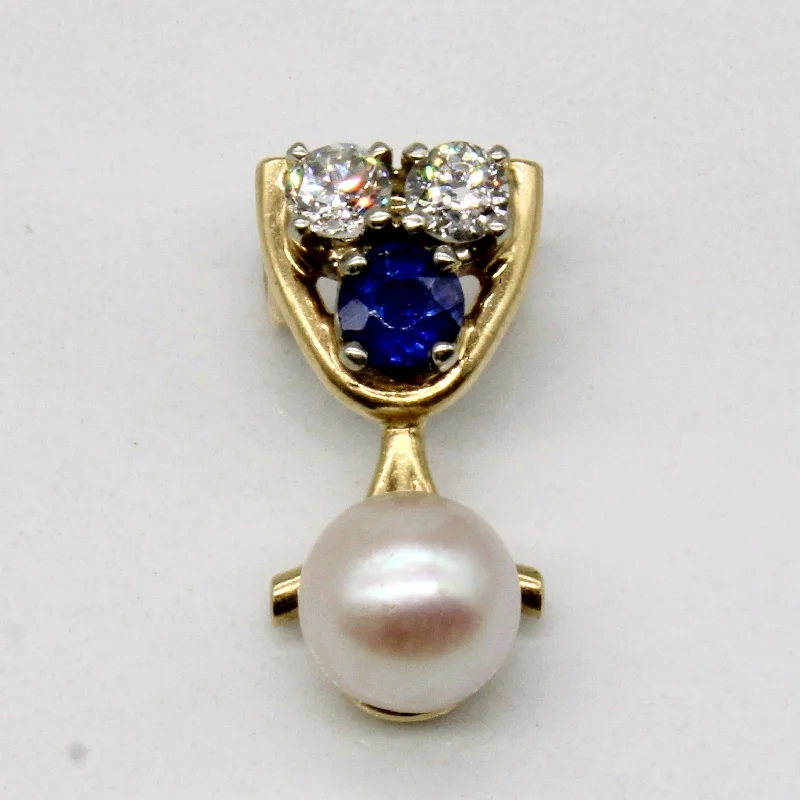 Diamond, Sapphire and Pearl 14k Pendant | 0.18ctw, 0.22ct |