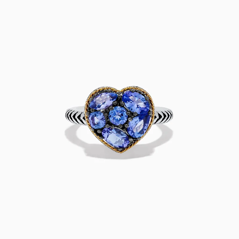 Exclusive Jewelry Offers – Shine For Less Nahla Siri 925 Sterling Silver and 18K Yellow Gold Tanzanite Heart Ring