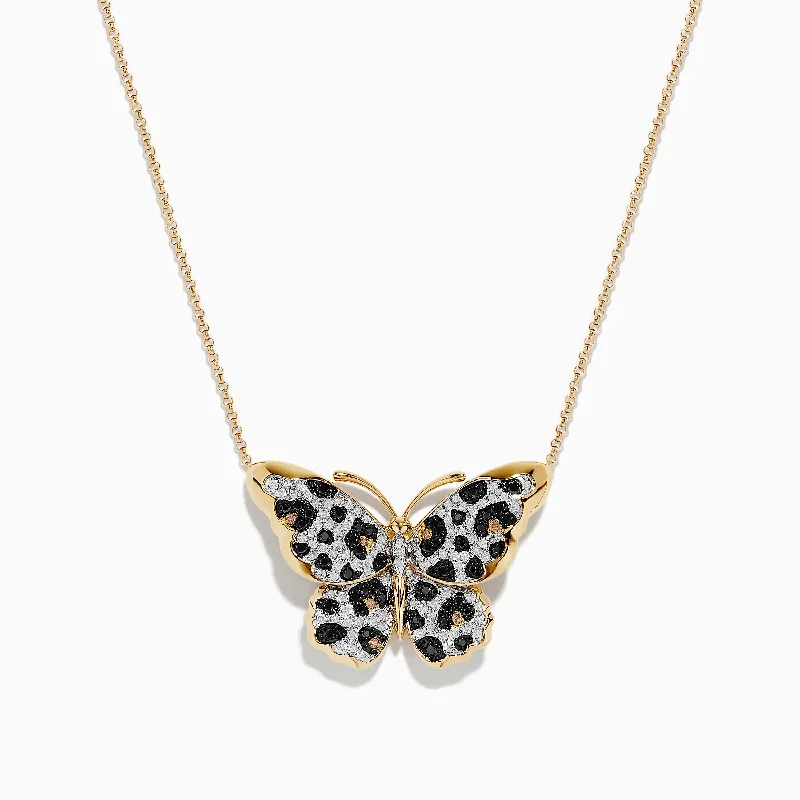 Luxury Jewelry Clearance – Shop Premium Styles Now Nature 14K Yellow Gold Black White and Espresso Diamond Butterfly Necklace