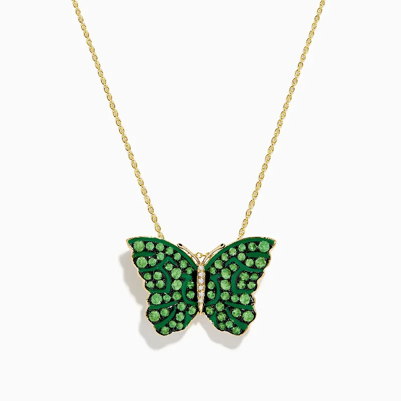 Get The Jewelry You Love At A Price You Love Nature 14K Yellow Gold Tsavorite and Diamond Butterfly Pendant