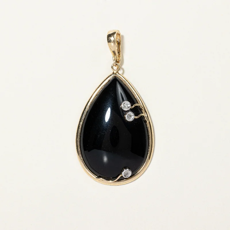 Onyx & Diamond Drop Pendant | 23.00ct, 0.02ctw |