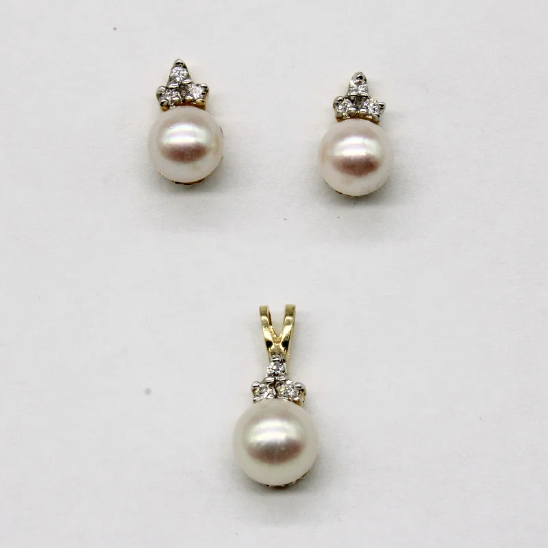 Pearl & Diamond Earring & Pendant Set | 0.09ctw |