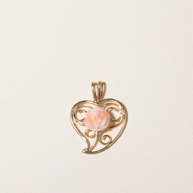 Rose Carved Coral Heart Pendant