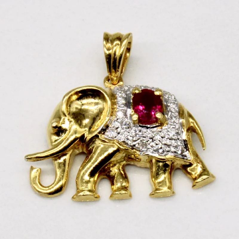 Ruby & Diamond Elephant Pendant | 0.22ct, 0.07ctw |